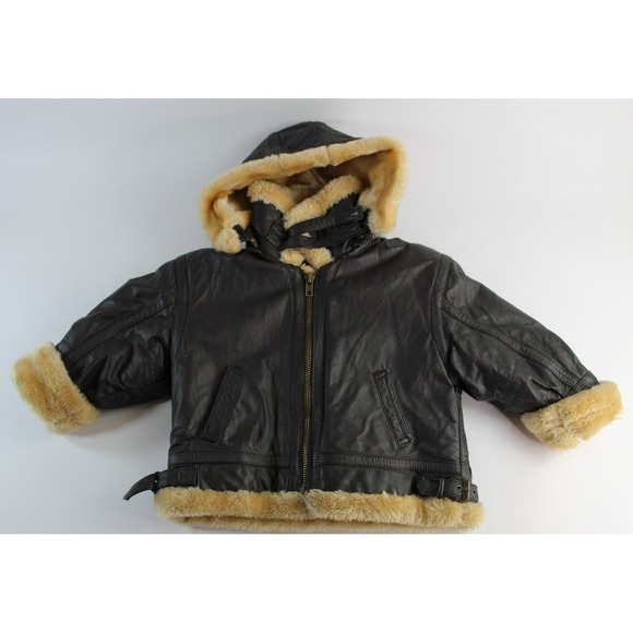 Vintage Shebang USA Kids 100% Genuine Leather Jacket Brown Size 3T Bomber EUC